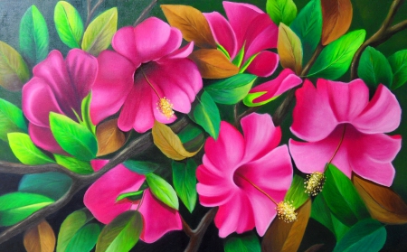 Painted flowers - pretty, summer, beautiful, spring, lovely, petals, leaves, flowers, painting, art