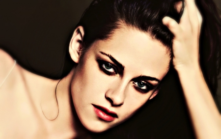 Kristen Stewart - Kristen Stewart, girl, bella, actress, black, make-up, twilight, woman, movie, face