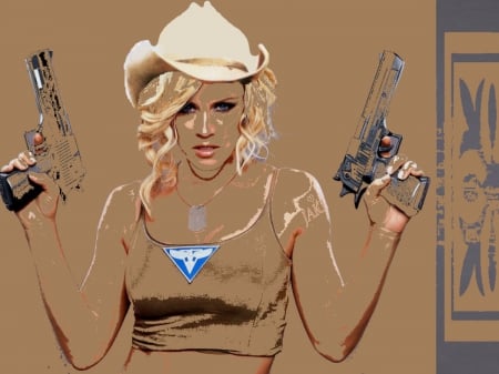 Cowgirl Tough - girls, famous, women, style, fun, models, westerns, female, fashion, cowgirls, hats, abstract, blondes, guns