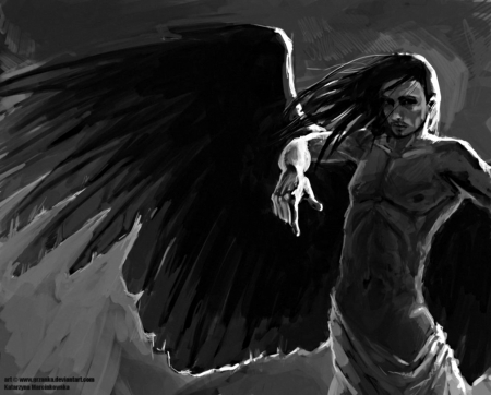 Winged - dark, beard, longhairs, cloath