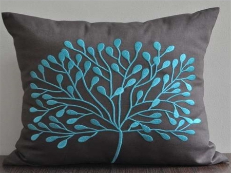 Accent Pillow - nice, aqua, elegant, black background, black, embossed, home, pretty, grey, aqua tree, decor, style, pillow, silk, pillows, different, sleep, cushions, abstract, beautiful, awesome, bedroom