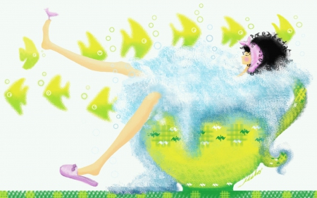 BUBBLE BATH - vector, bath, green, lime, bubble