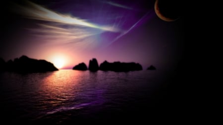 ~*~ Magic Night ~*~ - Magic Night, nature, purple night, landscape, sun and moon