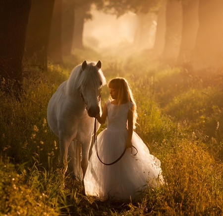 Fairytale - forest, horse, girl, cute