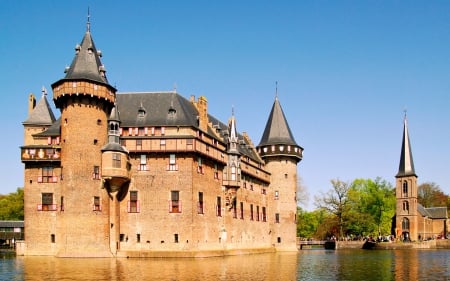 Castle de Haar, Netherlands - netherlands, medieval, reflection, castle