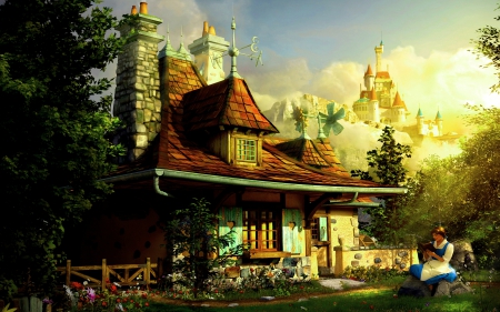 FANTASY LAND - house, character, castle, garden