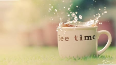 Coffee time - drink, coffee, photography, wallpaper, cup, nature, hd, softness, abstract, macro, grass, garden