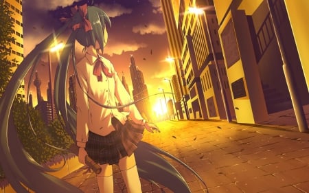 SunShine and Transfer Student - beauty, wall, anime, highschool girl, lady, new, mini skirt, classic, volc, sunshine, transfer student, hatsune miku