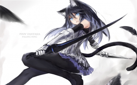 Hotti Beauty Neko Samurai - BG, Mini Skirt, Pixiv Fantasia, Samurai, HighSchool Lady, Anime, Blade, Girl, Beauty, Pixiv Fallen Knight, Neko, Hotti