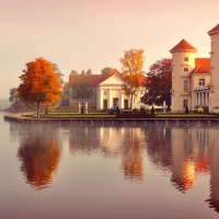 mansions on a german lake in autumn