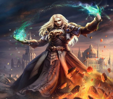 High Sorcerer - fantasy, magic, spell, Sorcerer, city, armour