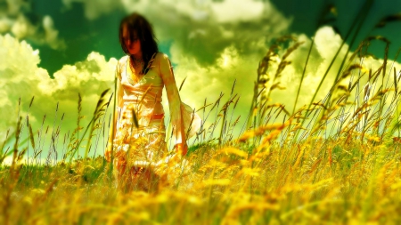 sorrow - girl, field, sorrow, summer