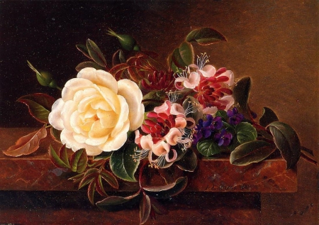 Floral Still Life - roses, flowers, arrangement, leaves