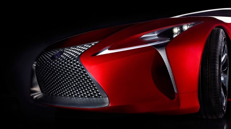 Lexus LF LC Concept - cars, front view, vehicles, grill, concept, black background, red, Lexus LF LC Concept, lexus