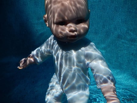 Creepy Baby Doll Floating Underwater - swimming, pool, underwater, baby, creepy, doll