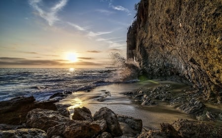 Sunset on a California Coast - beach, usa, nature, sunset