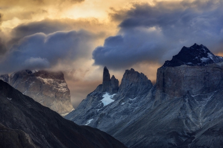 Fiery Evening - clouds, sunset, beautiful, National Park, Chile, mountains, Torres del Paine, sky