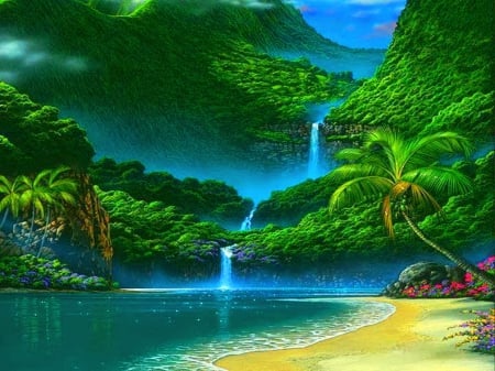 At its finest - lake, trees, waterfall, green