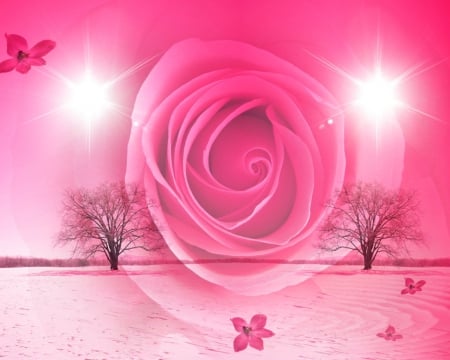 Pink flower art - trees, flower, art, pink