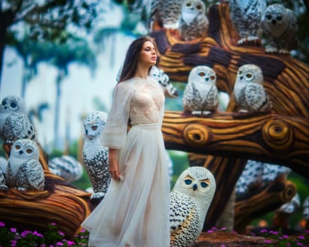 Owl  princess - woman, owl, bird, branch