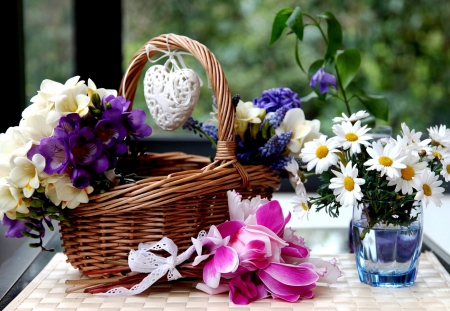 Still Life - flowers, basket, still life, colors