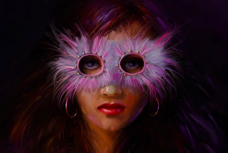 Pink Mask - beauty, woman, mask, girl, serene, lovely, fantasy, cg, face, art, fine, pink, beautiful, digital