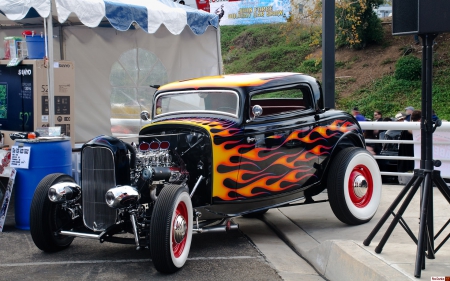 a hot rod - flames, cars, hot rod, older car