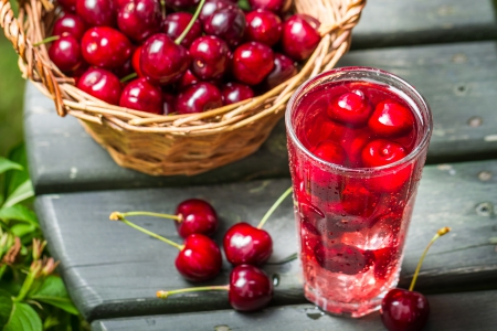 Cherries - cherries, juice, glass, fruits