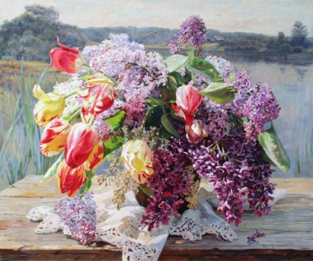 Painting - flowers, vase, nature, soft