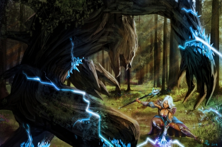 Mage vs Ent - ice, forest, lighting, mage, ent