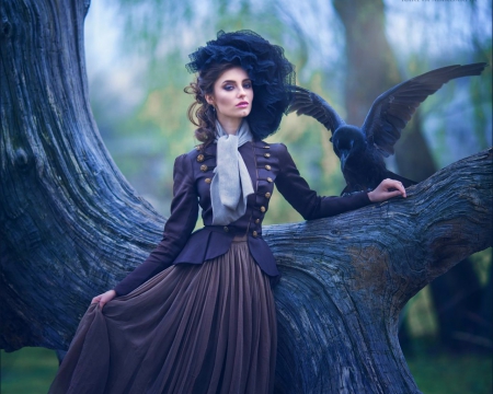 Beautiful woman - woman, tree, hat, model