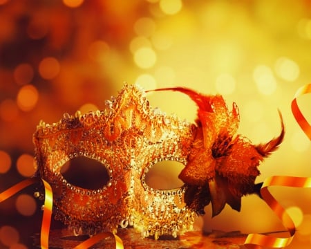 Mask - bokeh, gold, mask, party