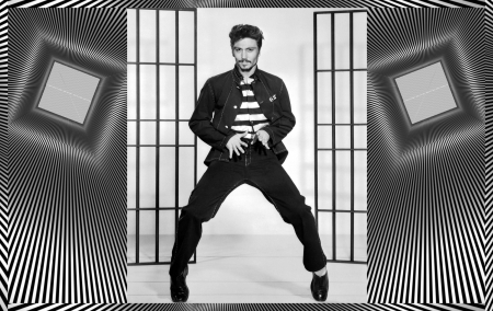 Johnny Depp  - actor, square, by cehenot, elvis presley, collage, Johnny Depp, man, black, white, funny, dance, stripes