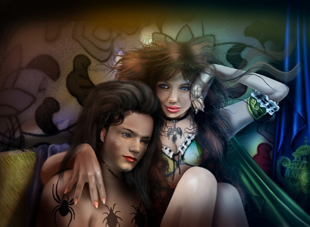 ~Love in SoFa~ - love four seasons, photomanipulation, beautiful, models, weird things people wear, beloved valentines, love, digital art, male, fantasy, creative pre-made, lovely, female, colors, romantic, backgrounds