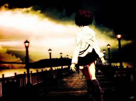 |Lost in Twilight| - sky, anime, bright, short hair