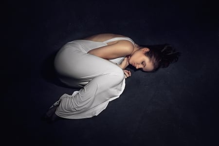 Loneliness - woman, loneliness, white, model, dress