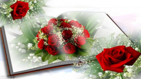 ~*~ Love Book ~*~ - romantic roses, roses, red roses, romantic wallpaper, Love Book