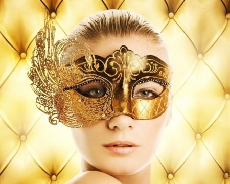 Masquerade - woman, mask, masquerade, gold