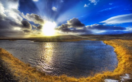 ICELAND AT DAWN - dawn, sunset, lake, grass, iceland