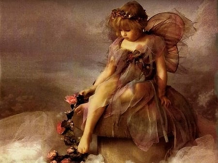 Fairy with roses - fantasy, art