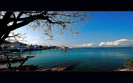 .THE BLUE ISLAND IN THE SUN.. - island, pier, blue, sun