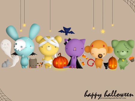 Halloween Friends - monkeys, cats, halloween, tigers, bunny, bears