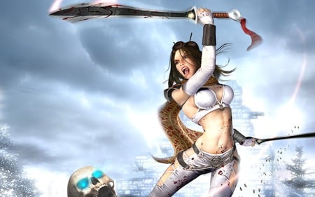 Fantasy Girl With Swords - girl, fantasy, white, swords