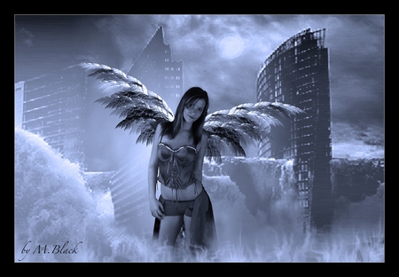 Night Angel - angel, dual monitor, blue, night, angels, xxl, dual screen