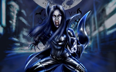 Fantasy Girl From A Bad Dream - vampire, black, fantasy, bad, red, dark, dream