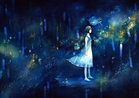 Where Am I? - anime, dress, bubbles, girl, animals