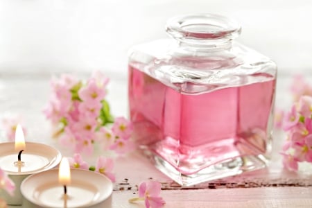 â™¥Relaxing Spaâ™¥ - perfume, pink, spa, flowers, candles