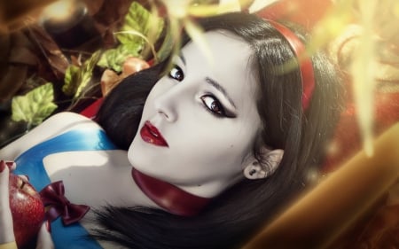 Snow White - Snow White, fantasy, blue, woman, red, girl, fruit, apple