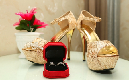 Wedding ring - ring, wedding, flowers, shoe