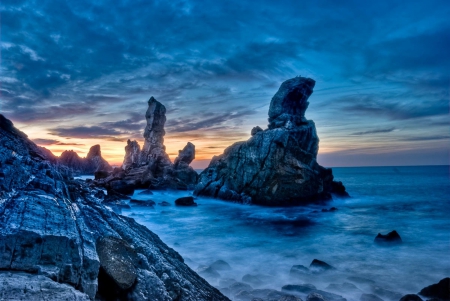 Forever Blue - sky, ocean, blue, rocks